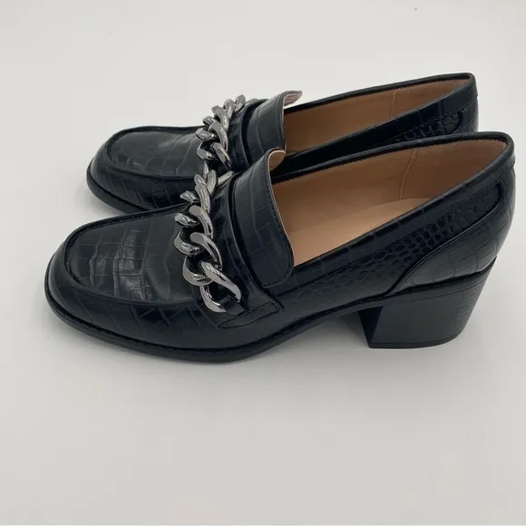 Bandolino Misha Croc Print Slip On Loafers Chunky Block Heeled Shoes Black 6.5