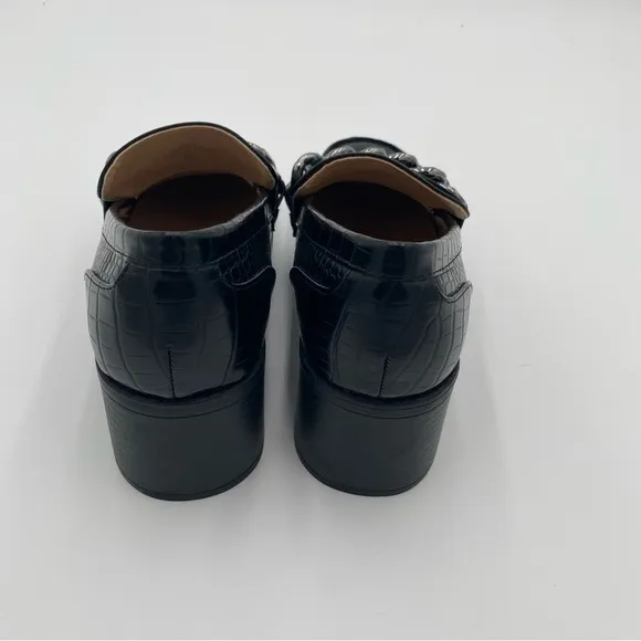 Bandolino Misha Croc Print Slip On Loafers Chunky Block Heeled Shoes Black 6.5