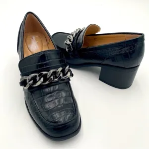 Bandolino Misha Croc Print Slip On Loafers Chunky Block Heeled Shoes Black 6.5