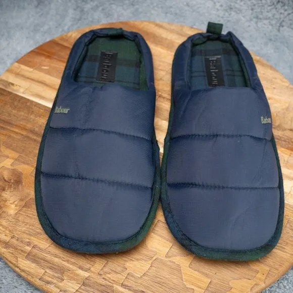 BARBOUR of England Navy Slippers Plaid Inner Men's Size 12 EUC