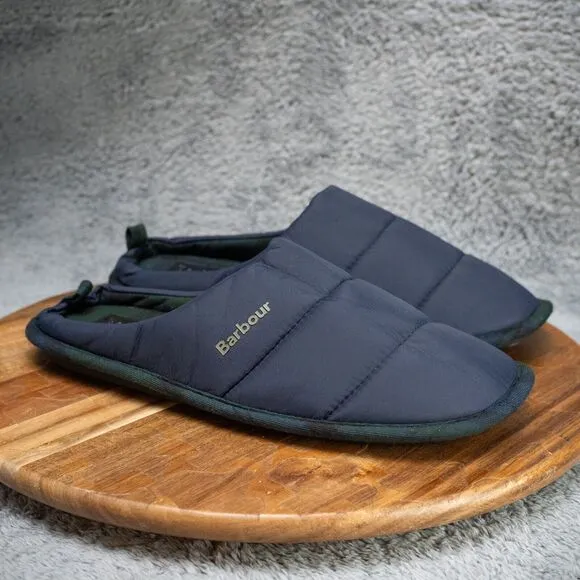 BARBOUR of England Navy Slippers Plaid Inner Men's Size 12 EUC