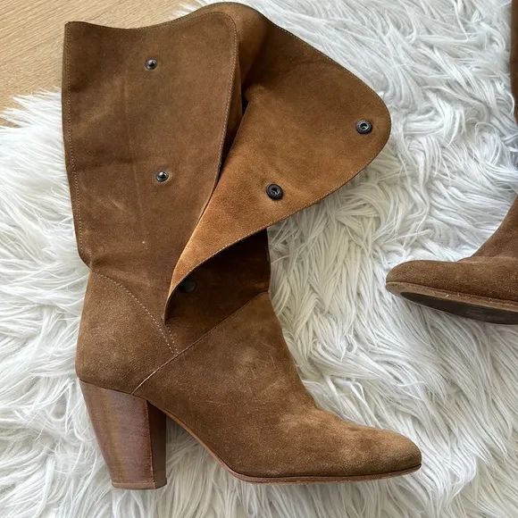 Barney’s New York CO-OP Brown Suede Round Toe Boots with Buttons Size 37 1/2