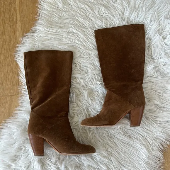 Barney’s New York CO-OP Brown Suede Round Toe Boots with Buttons Size 37 1/2