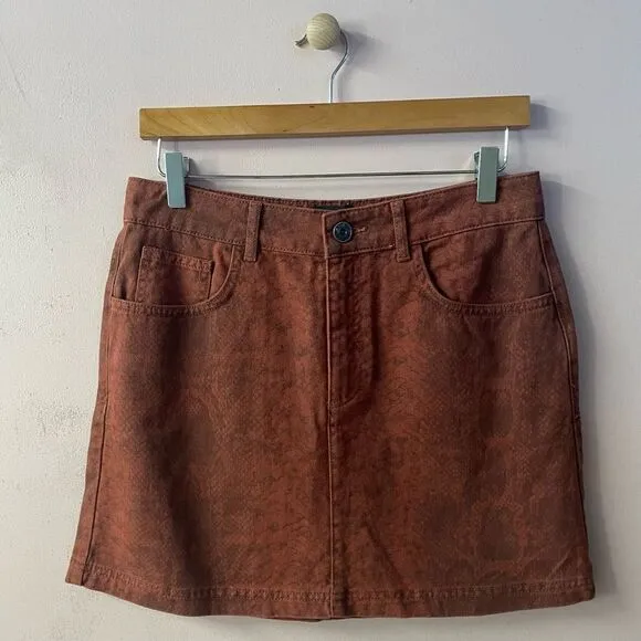 BDG Rust Snake Print Denim Mini Skirt