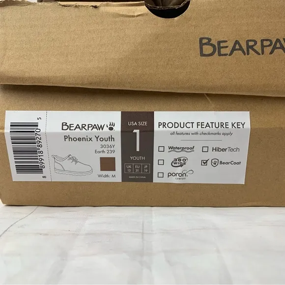 BEARPAW Phoenix Youth US1 UK13 Winter Boot wool kids boys shoes brown suede Snow