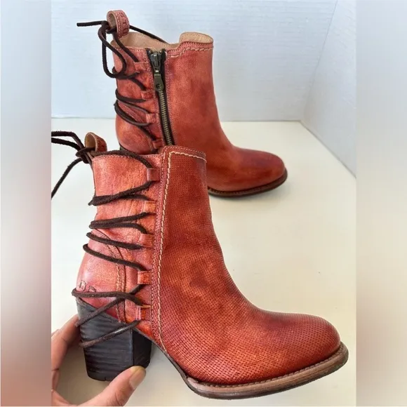 BED STU Blaire Adobe Driftwood Red Leather Rope Ankle Boots Size 7