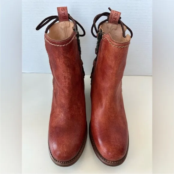BED STU Blaire Adobe Driftwood Red Leather Rope Ankle Boots Size 7