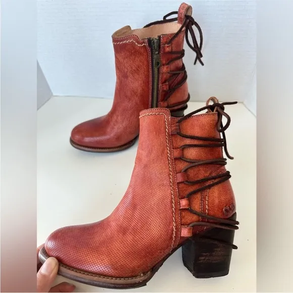 BED STU Blaire Adobe Driftwood Red Leather Rope Ankle Boots Size 7