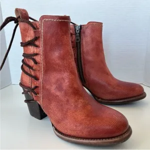 BED STU Blaire Adobe Driftwood Red Leather Rope Ankle Boots Size 7