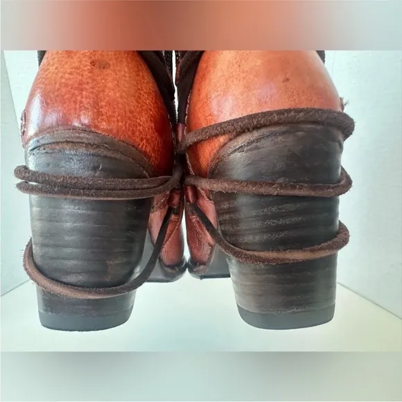 BED STU Blaire Adobe Driftwood Red Leather Rope Ankle Boots Size 7