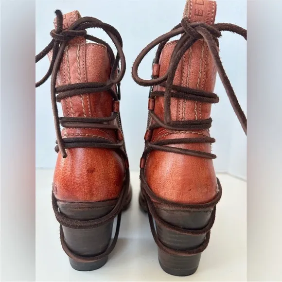 BED STU Blaire Adobe Driftwood Red Leather Rope Ankle Boots Size 7