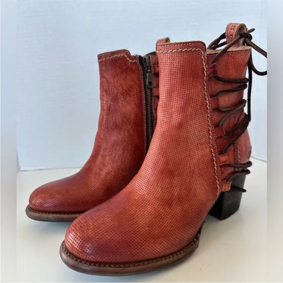BED STU Blaire Adobe Driftwood Red Leather Rope Ankle Boots Size 7