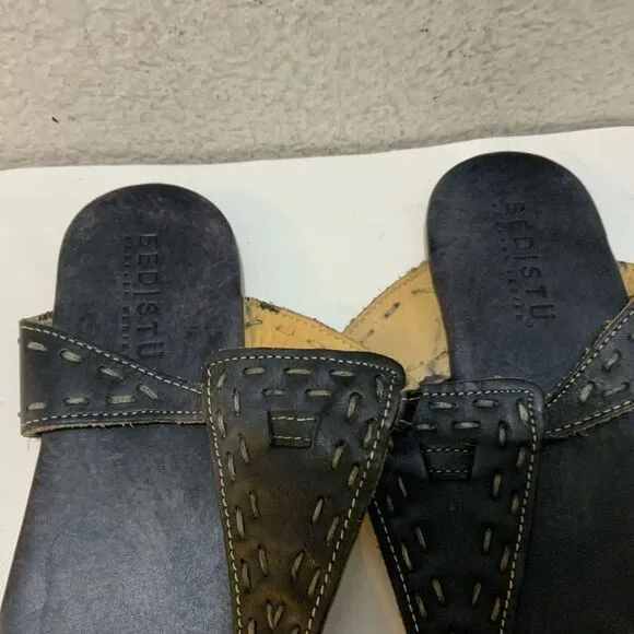 BED STU leather flip flops distressed black size 8