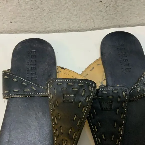 BED STU leather flip flops distressed black size 8
