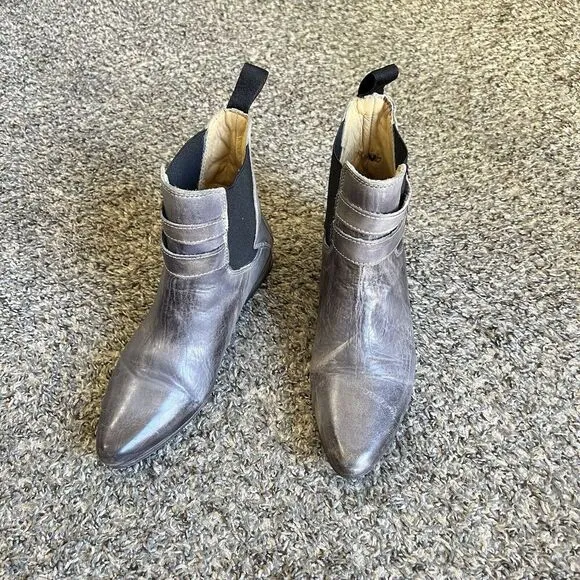 Bed Stu Ravine Ankle Boots Pointed Toe Western Buckle Gray Distressed Leather 6