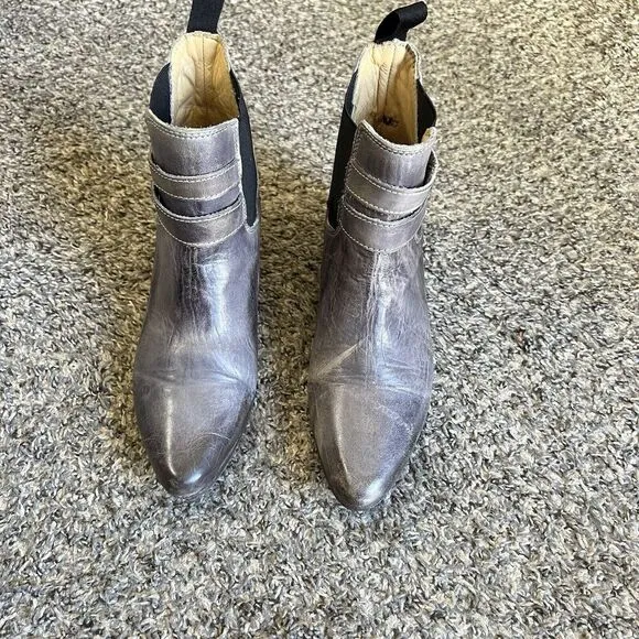 Bed Stu Ravine Ankle Boots Pointed Toe Western Buckle Gray Distressed Leather 6