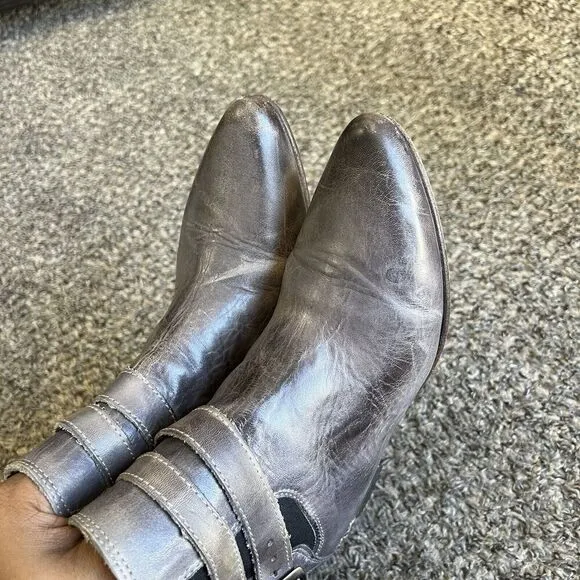 Bed Stu Ravine Ankle Boots Pointed Toe Western Buckle Gray Distressed Leather 6