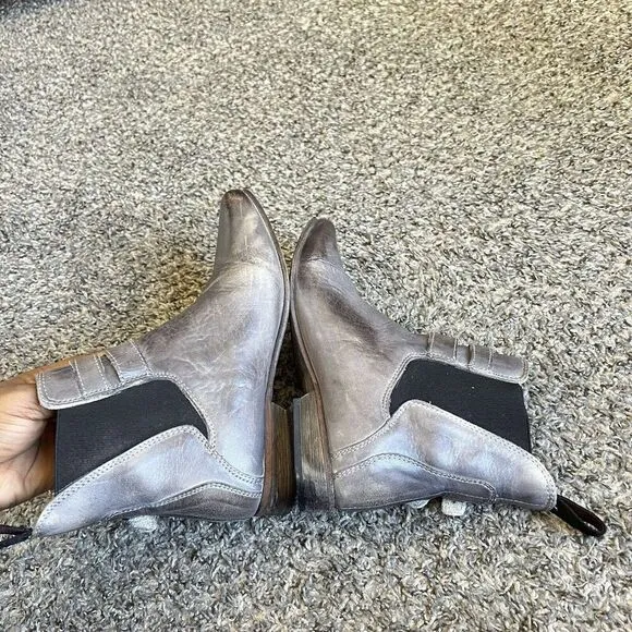 Bed Stu Ravine Ankle Boots Pointed Toe Western Buckle Gray Distressed Leather 6