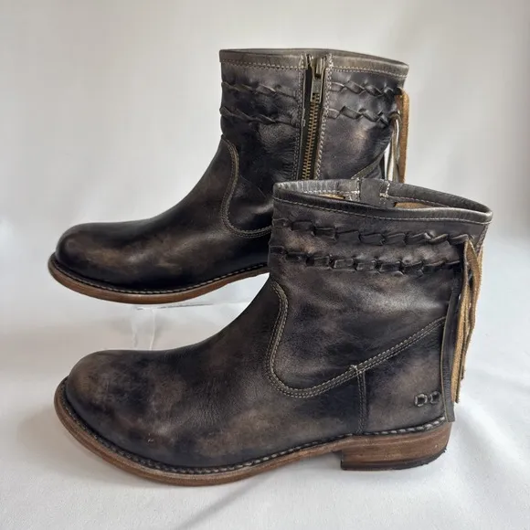 Bed Stu Women's Craven Distressed Leather Fringe Western Ankle Boot Sz 9