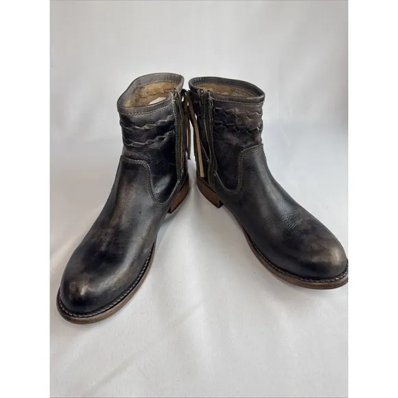 Bed Stu Women's Craven Distressed Leather Fringe Western Ankle Boot Sz 9