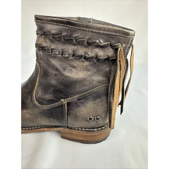 Bed Stu Women's Craven Distressed Leather Fringe Western Ankle Boot Sz 9