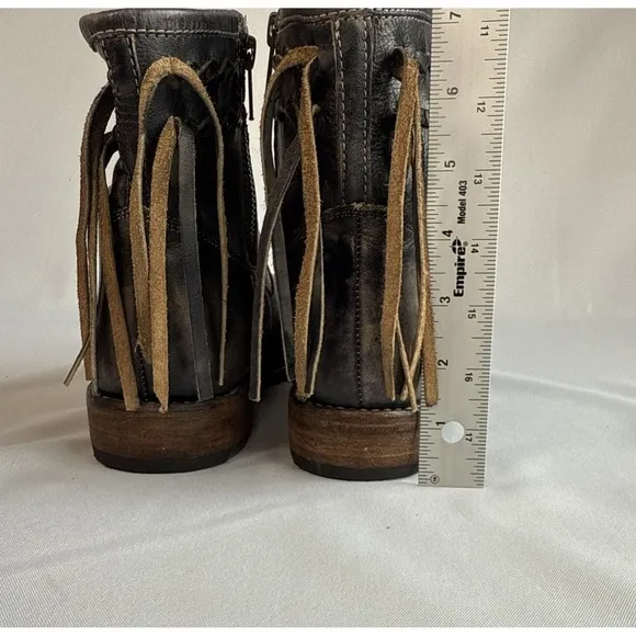 Bed Stu Women's Craven Distressed Leather Fringe Western Ankle Boot Sz 9