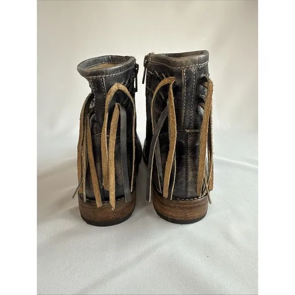 Bed Stu Women's Craven Distressed Leather Fringe Western Ankle Boot Sz 9