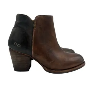 Bed Stu Yell Cobbler Bootie Two Tone Teak Brown Black Ankle Boots size 8.5
