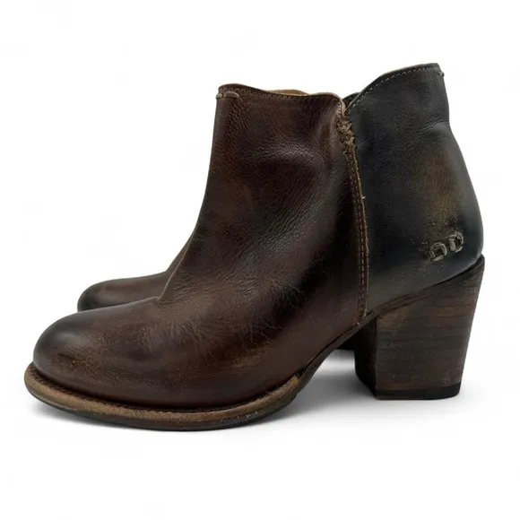 Bed Stu Yell Cobbler Bootie Two Tone Teak Brown Black Ankle Boots size 8.5