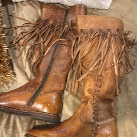BED|STU Brown Over the Knee Boots with Fringe