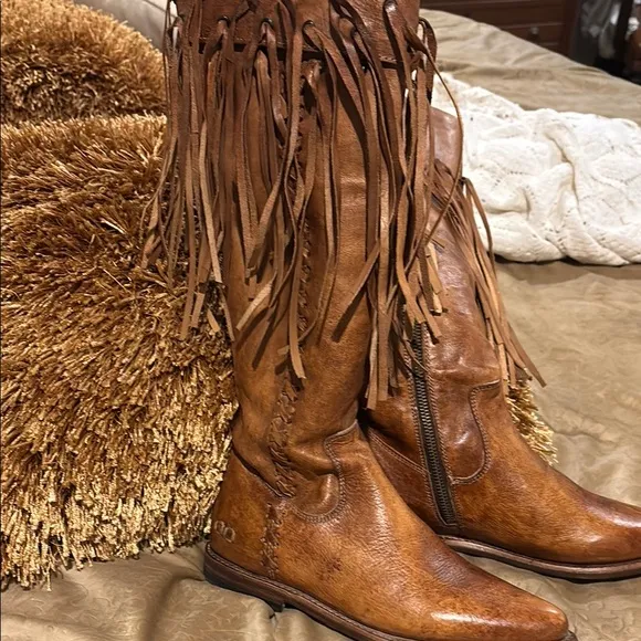 BED|STU Brown Over the Knee Boots with Fringe