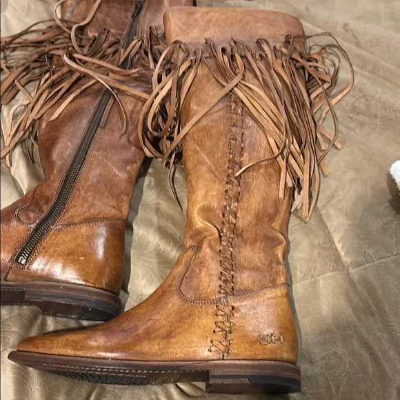 BED|STU Brown Over the Knee Boots with Fringe