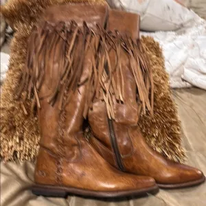 BED|STU Brown Over the Knee Boots with Fringe