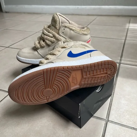 Beige High-Top Sneakers with Fuzzy Laces