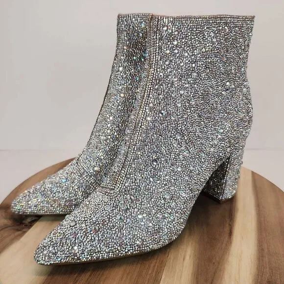 Betsey Johnson Cady Rhinestone Evening Booties Women's Size 9.5