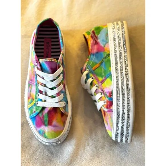 Betsey Johnson Women's PEAZE Tie-Dye Glitter Sneakers Size 7M Multicolor