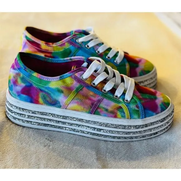 Betsey Johnson Women's PEAZE Tie-Dye Glitter Sneakers Size 7M Multicolor