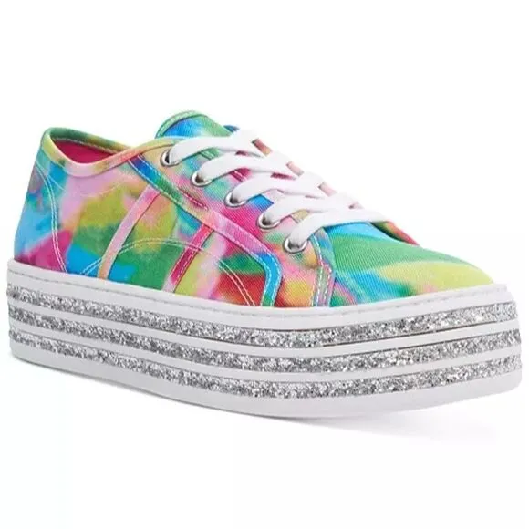 Betsey Johnson Women's PEAZE Tie-Dye Glitter Sneakers Size 7M Multicolor