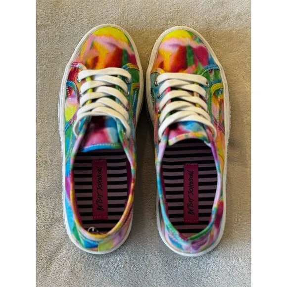 Betsey Johnson Women's PEAZE Tie-Dye Glitter Sneakers Size 7M Multicolor