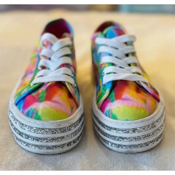 Betsey Johnson Women's PEAZE Tie-Dye Glitter Sneakers Size 7M Multicolor