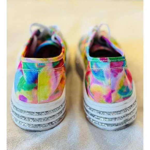Betsey Johnson Women's PEAZE Tie-Dye Glitter Sneakers Size 7M Multicolor