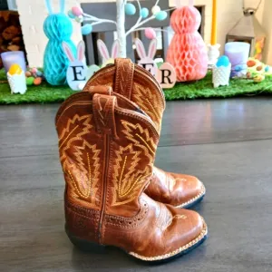 Big Boys Ariat Brown Leather Cowboy Boots with Embroidered Design