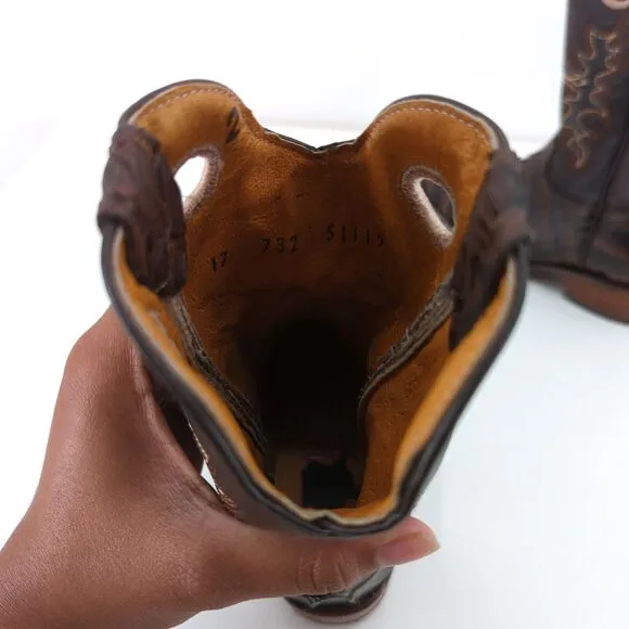 BIG BULL Kid Mexican 17 US 10 Caiman Alligator Boots Brown Leather Western FLAW