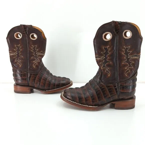 BIG BULL Kid Mexican 17 US 10 Caiman Alligator Boots Brown Leather Western FLAW