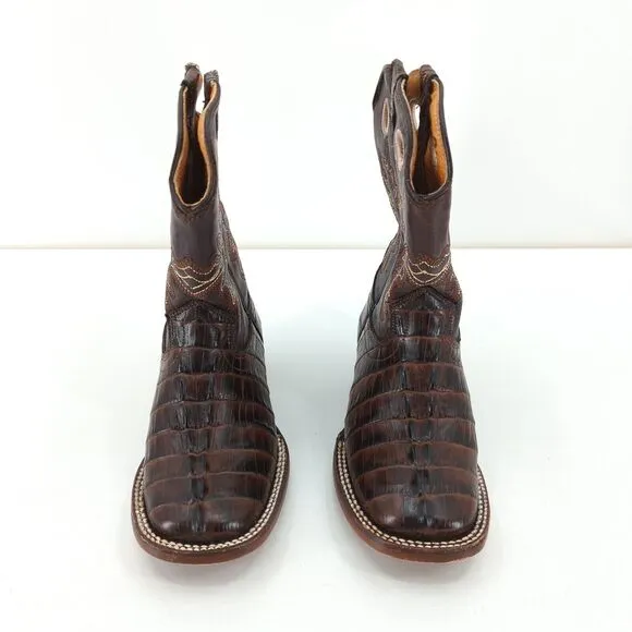 BIG BULL Kid Mexican 17 US 10 Caiman Alligator Boots Brown Leather Western FLAW