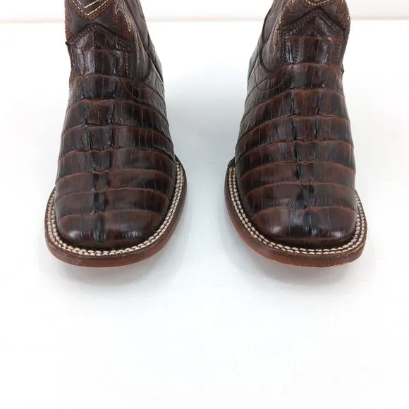 BIG BULL Kid Mexican 17 US 10 Caiman Alligator Boots Brown Leather Western FLAW