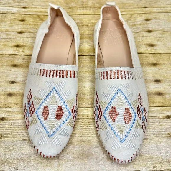 Bird of Flight Embroidered Leather Cream Slip-On Shoes Sundance Anthropologie