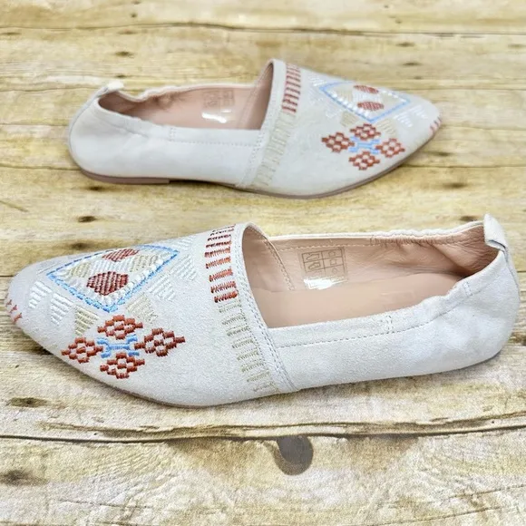Bird of Flight Embroidered Leather Cream Slip-On Shoes Sundance Anthropologie