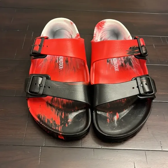 Birkenstock Arizona EV Sandals Shoes Red Black White Made Germany Mens Size 13