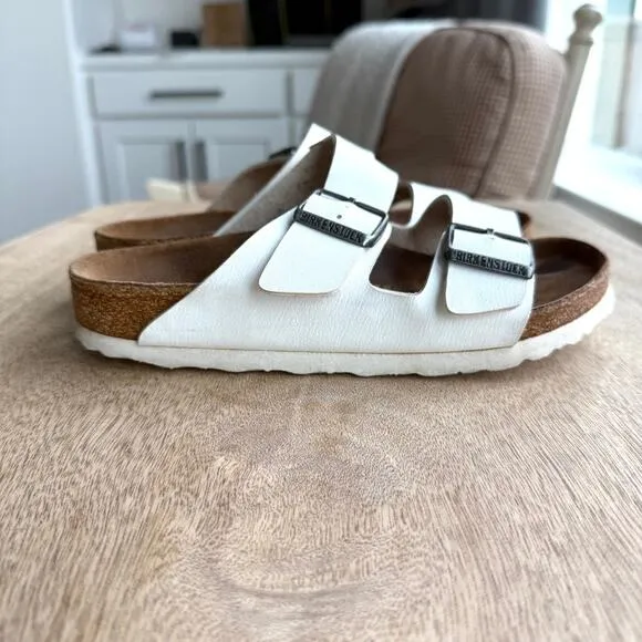 Birkenstock Arizona Sandals White Leather Double Strap Comfort Shoe 37 Women 6.5